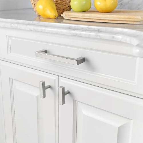 Amerdeco 10 Pack Brushed Satin Nickel Cabinet Pulls 5 Inch(128mm) Hole Centers Kitchen Cabinet Handles Cabinet Hardware Cupboard Handles Square Drawer Pulls SH0004 - Image 4
