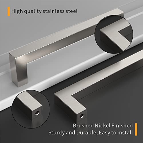 Amerdeco 10 Pack Brushed Satin Nickel Cabinet Pulls 5 Inch(128mm) Hole Centers Kitchen Cabinet Handles Cabinet Hardware Cupboard Handles Square Drawer Pulls SH0004 - Image 3