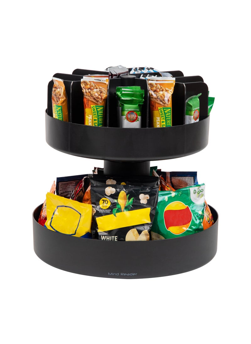 Mind Reader Mind Reader 2Tier Snack Carousel Countertop Organizer Snack Tray Breakroom Kitchen 1425L x 1425W x 14H Black 