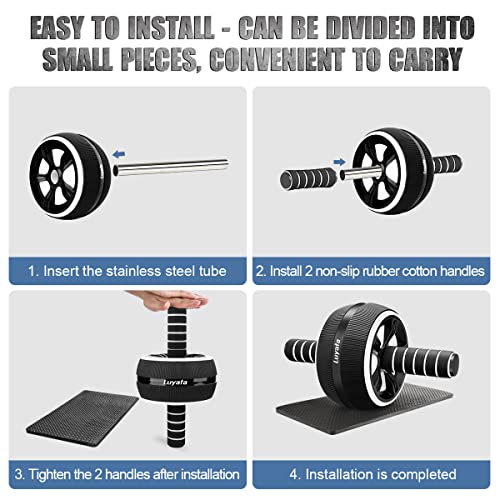 Luyata Ab Roller Wheel, 10-In-1 Ab Exercise Wheels Kit with Resistance Bands, Knee Mat, Jump Rope, Push-Up Bar - Home Gym Equipment for Men Women Core Strength & Abdominal Exercise (Black) - Image 4