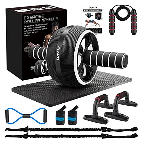 Luyata Ab Roller Wheel, 10-In-1 Ab Exercise Wheels Kit with Resistance Bands, Knee Mat, Jump Rope, Push-Up Bar - Home Gym Equipment for Men Women Core Strength & Abdominal Exercise (Black) - Image 1