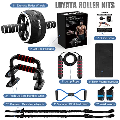 Luyata Ab Roller Wheel, 10-In-1 Ab Exercise Wheels Kit with Resistance Bands, Knee Mat, Jump Rope, Push-Up Bar - Home Gym Equipment for Men Women Core Strength & Abdominal Exercise (Black) - Image 3