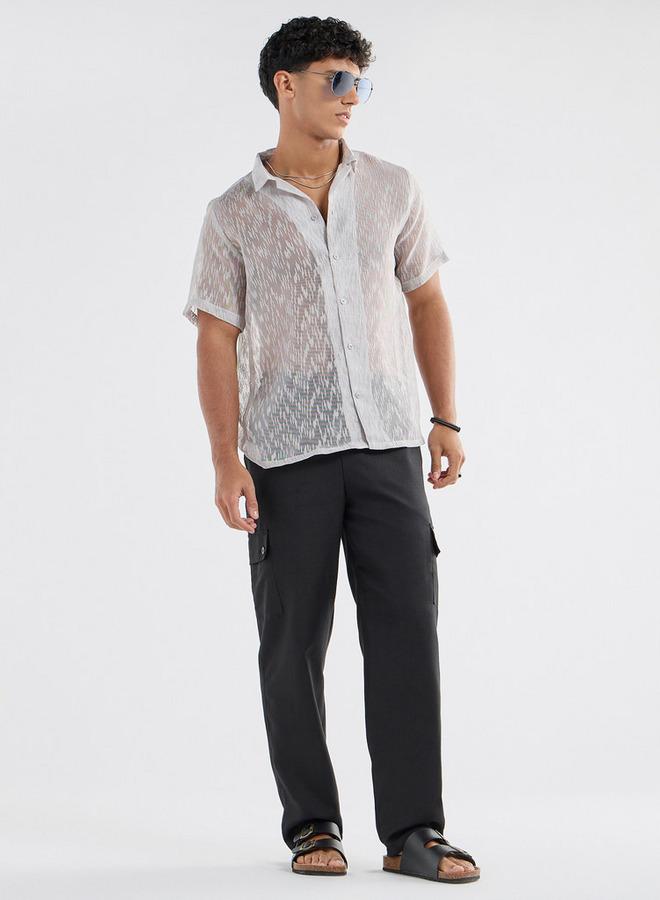 Splash FAV Regular Fit Textured Shirt with Short Sleeves - Image 2