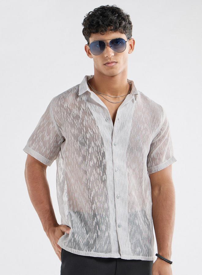 Splash FAV Regular Fit Textured Shirt with Short Sleeves - Image 1