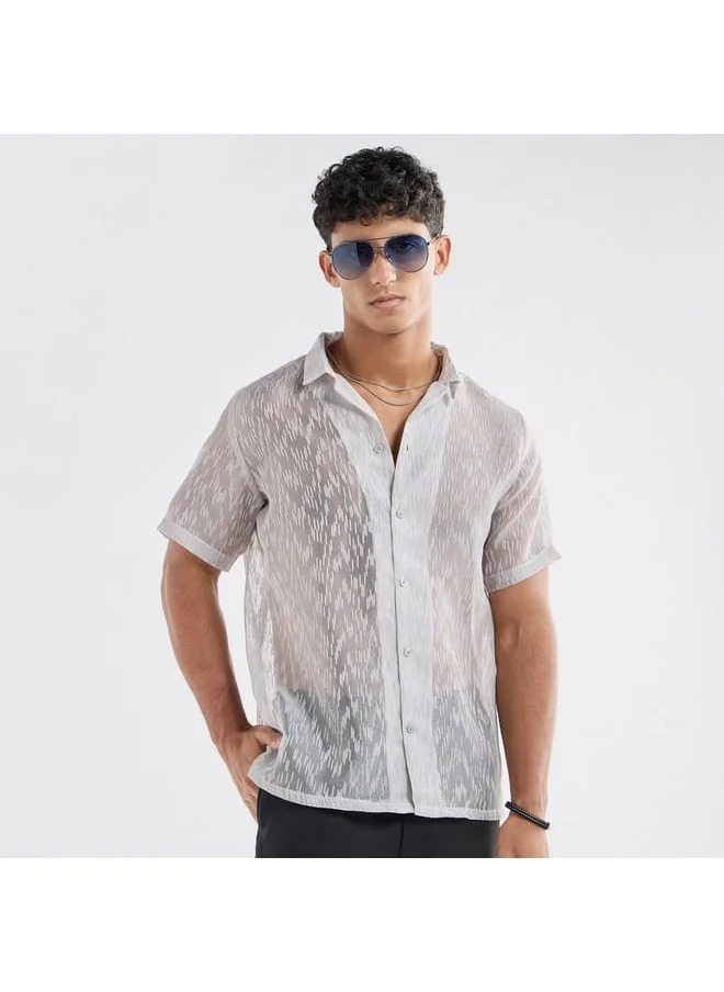 FAV Regular Fit Textured Shirt with Short Sleeves