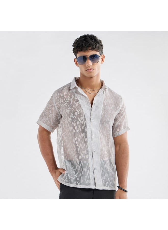 FAV Regular Fit Textured Shirt with Short Sleeves  - Image 1