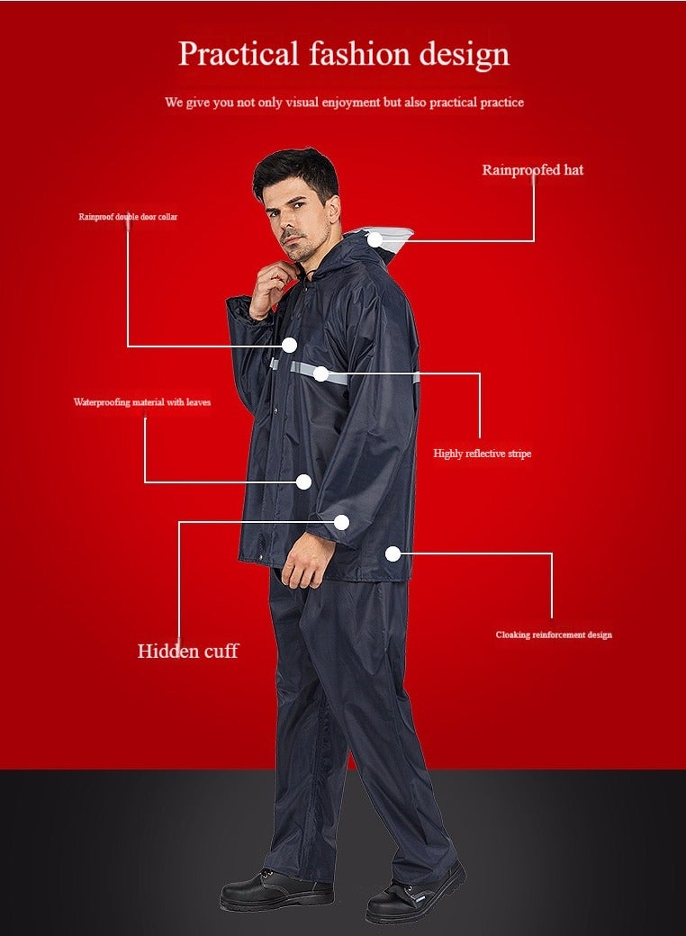 Generic Mens Waterproof Raincoat,Breathable Raincoat,Reusable Outdoor Adult Raincoat,Durable Rain Gear,Lightweight Hooded Rain coat,Mens Classic Raincoat Suit,Fishing Raincoats,Raincoat Rain Pants Rain Shoes Set.  - Image 2