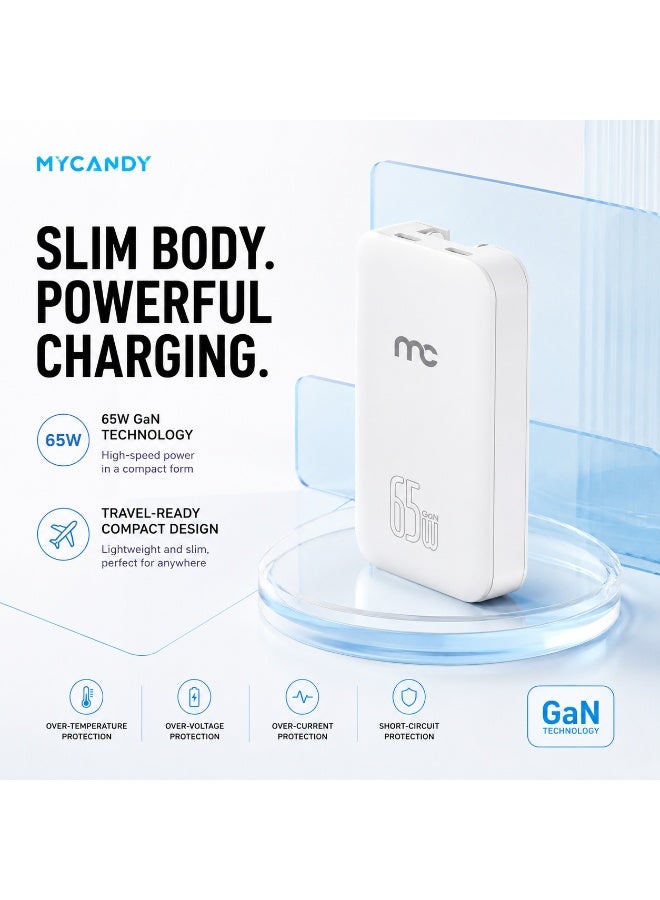 MYCANDY Gtc-D370 Gan Slim Travel Charger 65W Dual Usb-C Pd Fast Wall Charger, White White - Image 3