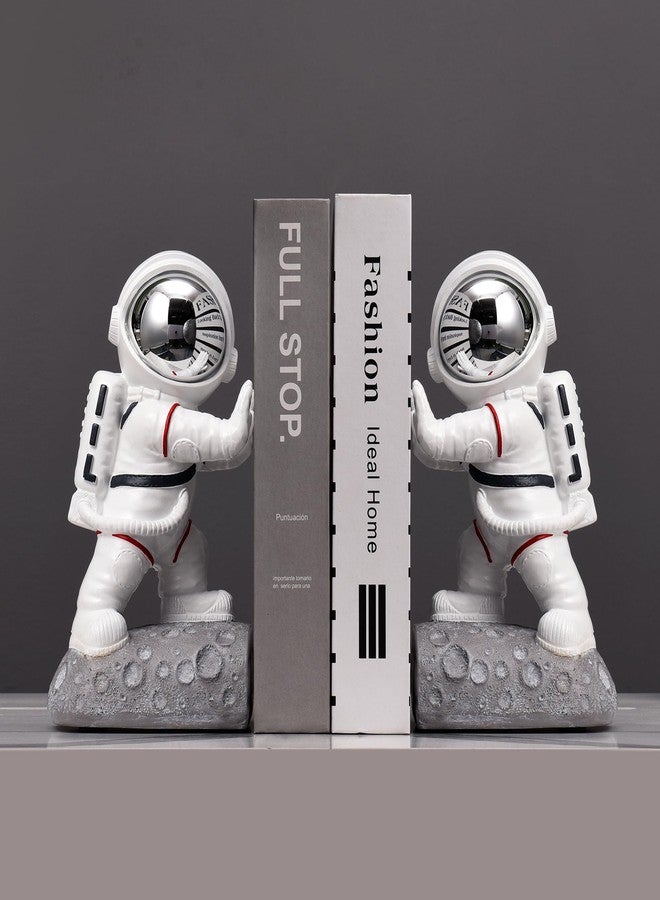 Kakizzy Space Theme Bookends - Astronaut Kids Book Stoppers, Heavy Duty Resin Bookends for Shelves (D-Silver Color) - Image 5