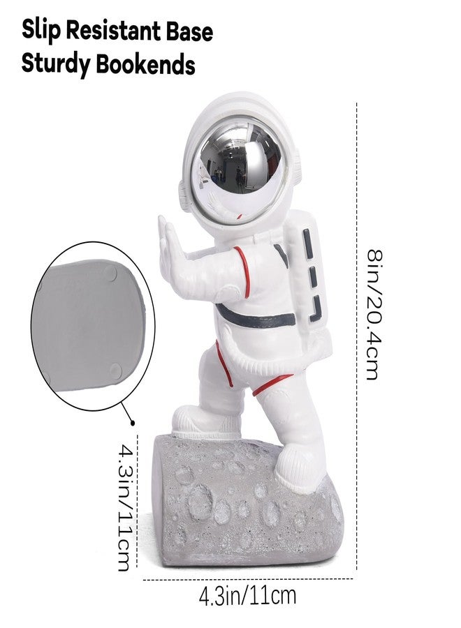 Kakizzy Space Theme Bookends - Astronaut Kids Book Stoppers, Heavy Duty Resin Bookends for Shelves (D-Silver Color) - Image 2