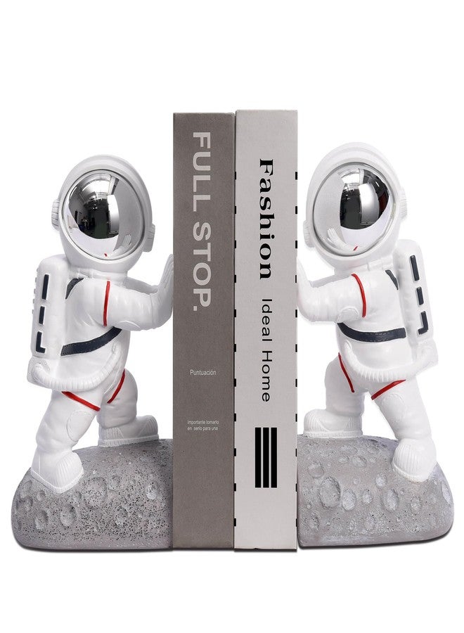 Kakizzy Space Theme Bookends - Astronaut Kids Book Stoppers, Heavy Duty Resin Bookends for Shelves (D-Silver Color) - Image 1