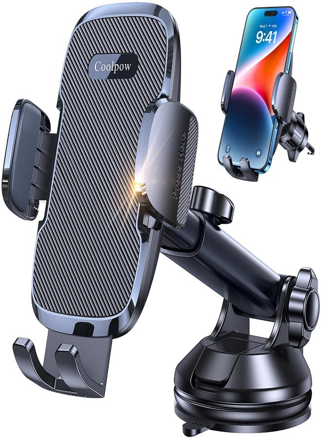 Coolpow 3-in-1 Car Phone Holder Mount【Strongest Suction & Military-Grade】 Cell Phone Holders for Your Car Dashboard Phone Holder Automobile Cradle Truck Mount Stand for iPhone Android All Smartphones - Image 1
