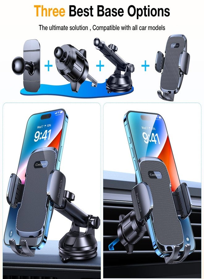 Coolpow 3-in-1 Car Phone Holder Mount【Strongest Suction & Military-Grade】 Cell Phone Holders for Your Car Dashboard Phone Holder Automobile Cradle Truck Mount Stand for iPhone Android All Smartphones - Image 2