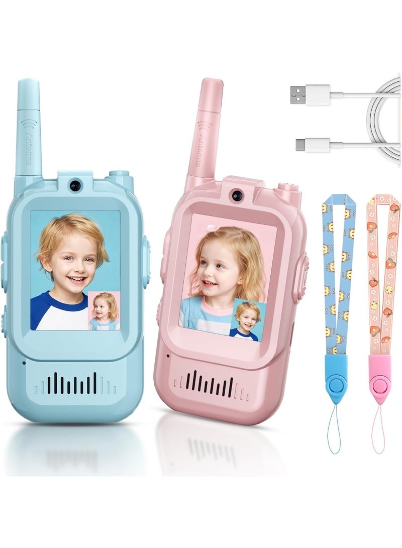 ACLIX Face-to-Face Video Walky Talkiy for Kids – 2 Pack Rechargeable Video Intercom Toys Set with LCD Screen & Front Camera, Real-Time Video Chat, No SIM Needed & No WiFi Required, Long-Range 20–40MHz Kids Walkiy Talkiyes for Indoor & Outdoor Adventures, Learning Communication Toys for Boys & Girls Ages 3–12, Blue & Pink, USB-Rechargeable, Durable ABS Build, Camping Gear, Birthday & Christmas Gift Set - Image 1