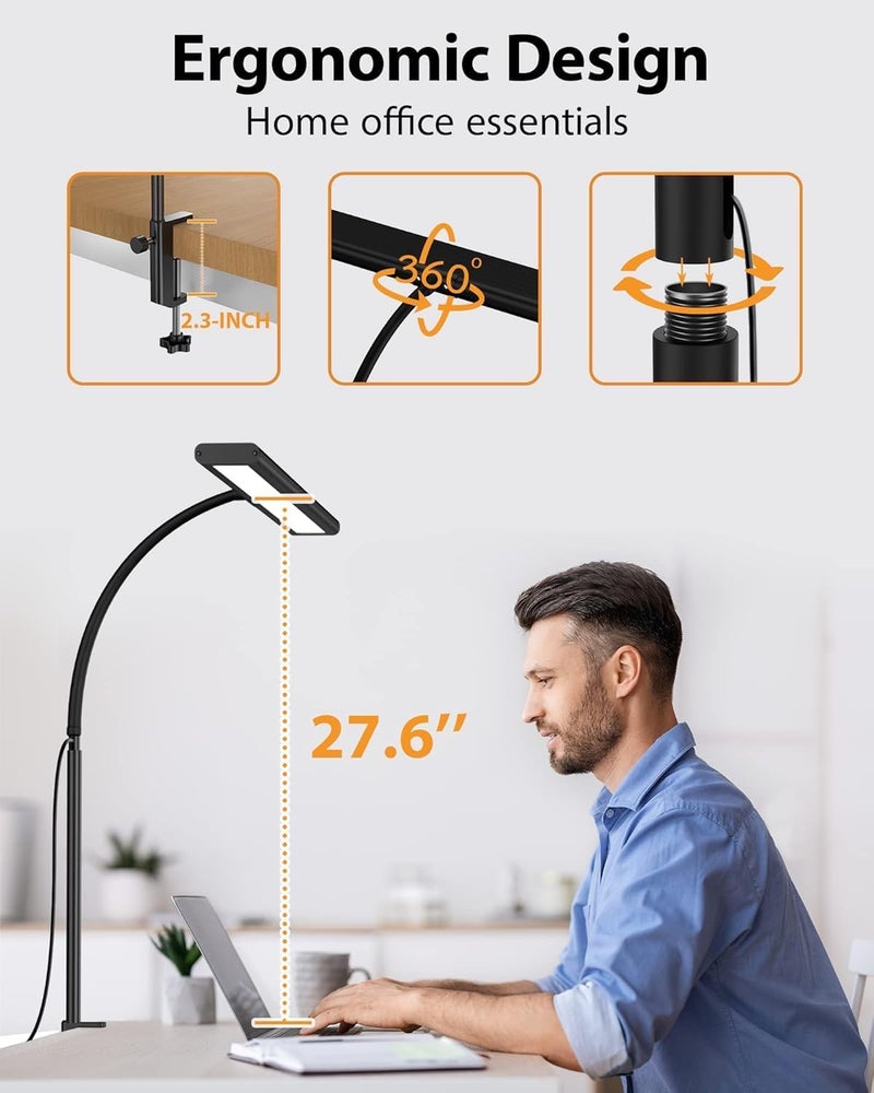 UREVO LED Desk Lamp with Clamp - Eye-Caring Task Light with 5 Colour Temperatures and 5 Brightness Levels, Black - Image 5