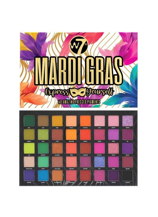 W7 Cosmetics Mardi Gras Pressed Pigment Palette - 40 High Impact Party Colours - Flawless Long-Lasting Bold Makeup  - Image 1