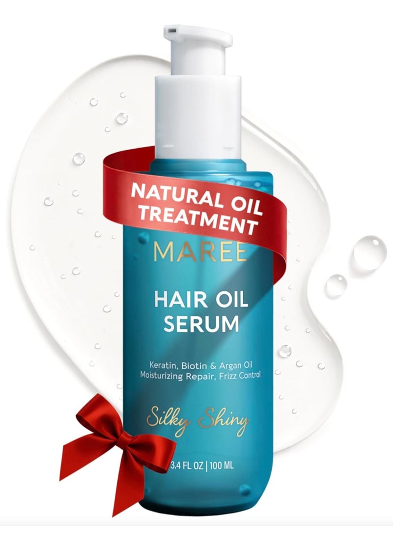 MAREE Hair Oil for Frizzy Hair with Argan Oil, Keratin & Biotin â€“ Hair Serum for Dry and Curly Hair Gloss â€“ Frizz Control Hair Care Products for Women â€“ Aceite Para el Cabello â€“ Keratin Hair Treatment - Image 1