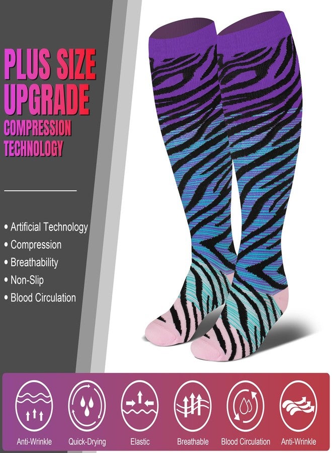 cerpite 4 Pairs Plus Size Compression Socks Wide Calf for Women & Men 20-30 mmhg-Extra Wide Calf Knee High Support Socks for Nurse - Image 2