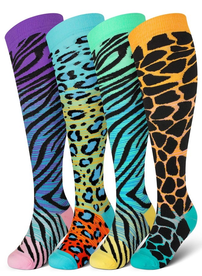 cerpite 4 Pairs Plus Size Compression Socks Wide Calf for Women & Men 20-30 mmhg-Extra Wide Calf Knee High Support Socks for Nurse - Image 1