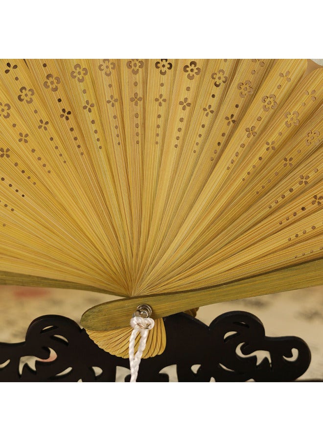 Summer Fan Antique Fan Folding Fan Antique Folding Fan Hanfu Fan Chinese Style Women's Fan Dance Fan Small Fan-Color:Four Leaf Clover-white Clothes - Image 4