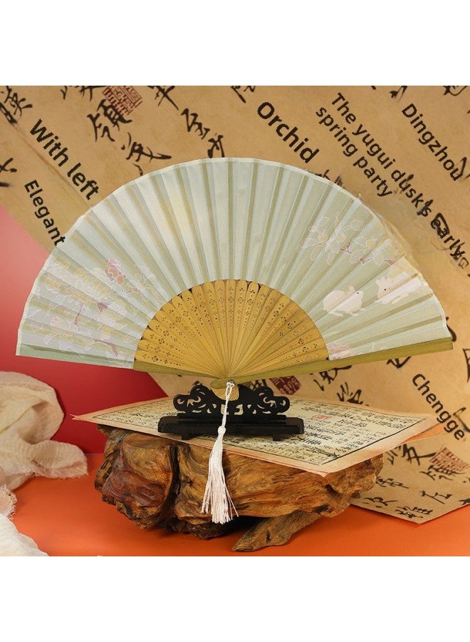 Summer Fan Antique Fan Folding Fan Antique Folding Fan Hanfu Fan Chinese Style Women's Fan Dance Fan Small Fan-Color:Four Leaf Clover-white Clothes - Image 2
