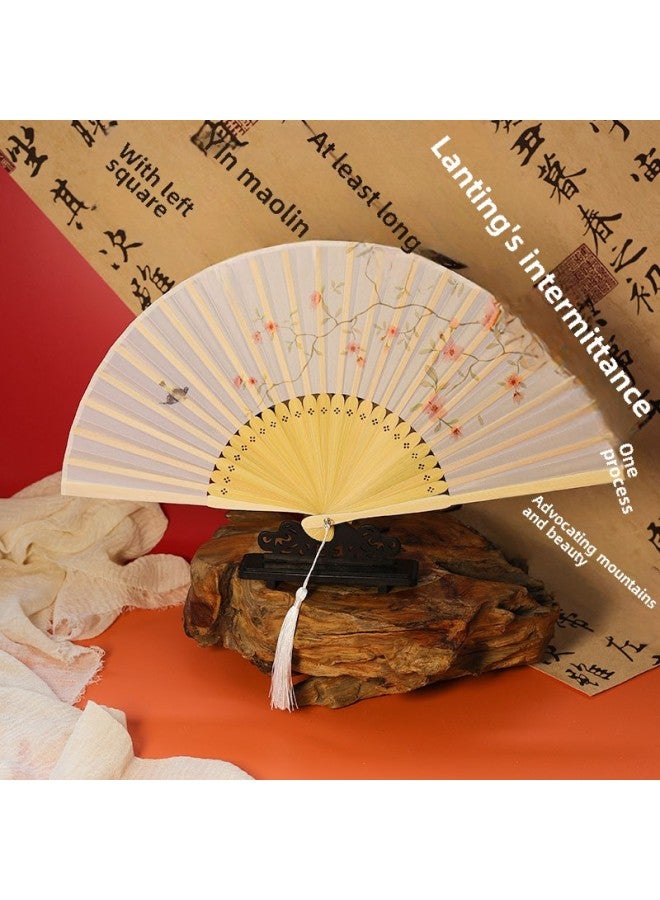 Summer Fan Antique Fan Folding Fan Antique Folding Fan Hanfu Fan Chinese Style Women's Fan Dance Fan Small Fan-Color:Four Leaf Clover-white Clothes - Image 1