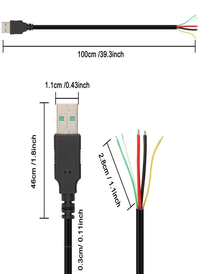 XMSJSIY كابل XMSJSIY USB 2.0 ذكر 5 دبابيس إلى أسلاك عارية برباط مفتوح 5 نوى USB A 5V 5A شحن طاقة 480 Mbps نقل بيانات شحن سريع سلك بديل موصل DIY 20AWG -1M/3.2FT 2pcs - Image 2