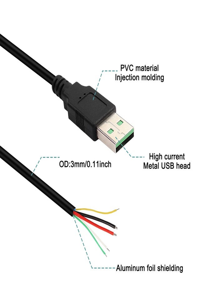 XMSJSIY كابل XMSJSIY USB 2.0 ذكر 5 دبابيس إلى أسلاك عارية برباط مفتوح 5 نوى USB A 5V 5A شحن طاقة 480 Mbps نقل بيانات شحن سريع سلك بديل موصل DIY 20AWG -1M/3.2FT 2pcs - Image 3