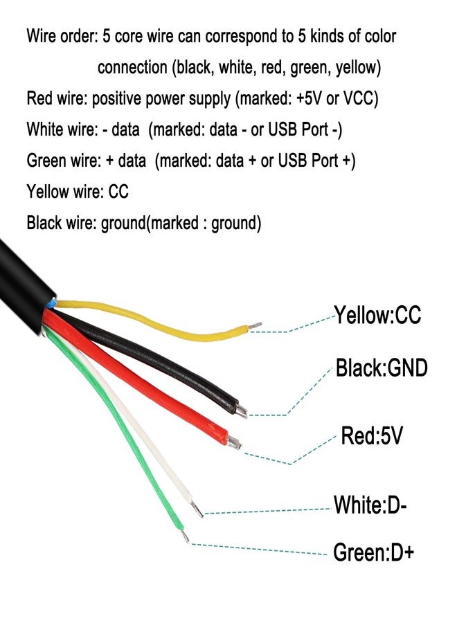 XMSJSIY كابل XMSJSIY USB 2.0 ذكر 5 دبابيس إلى أسلاك عارية برباط مفتوح 5 نوى USB A 5V 5A شحن طاقة 480 Mbps نقل بيانات شحن سريع سلك بديل موصل DIY 20AWG -1M/3.2FT 2pcs - Image 4