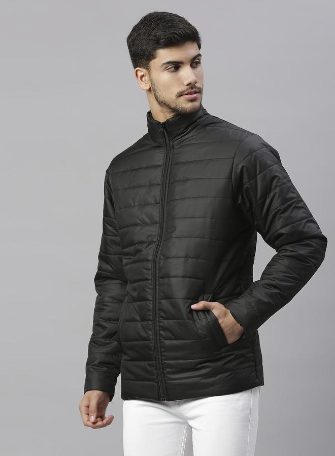 Dennis Lingo Black Regular Fit Men's Solid Polyester Jacket with Spread Collar and Full Sleeves  - Image 2