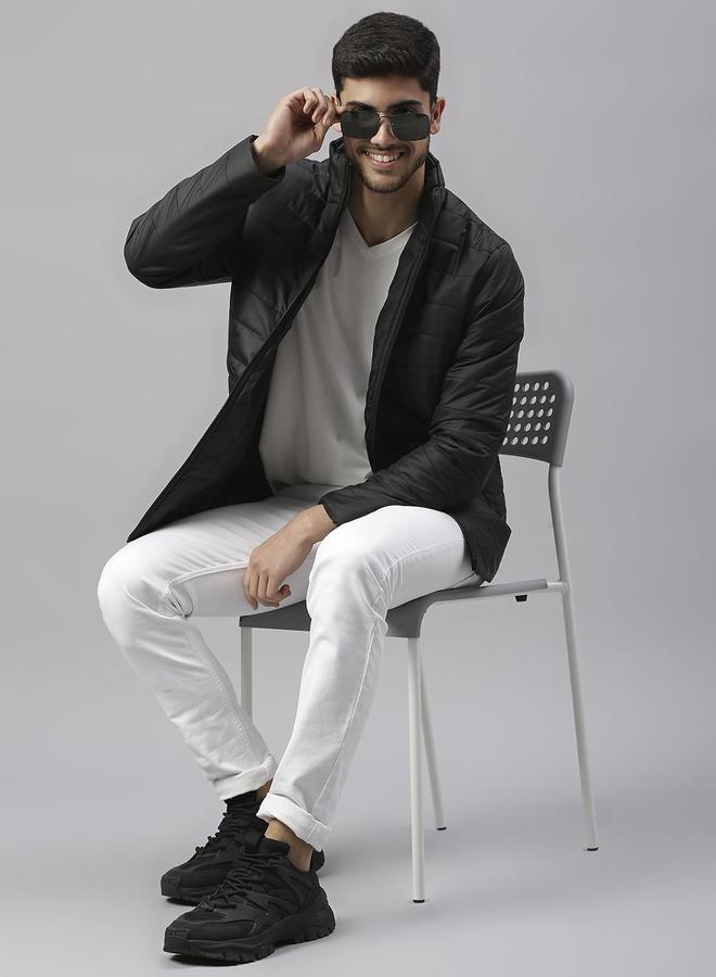 Dennis Lingo Black Regular Fit Men's Solid Polyester Jacket with Spread Collar and Full Sleeves  - Image 5
