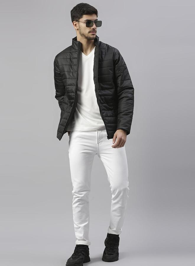 Dennis Lingo Black Regular Fit Men's Solid Polyester Jacket with Spread Collar and Full Sleeves  - Image 1