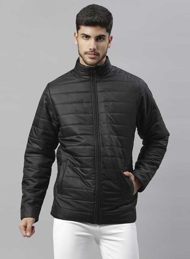 Dennis Lingo Black Regular Fit Men's Solid Polyester Jacket with Spread Collar and Full Sleeves  - Image 3