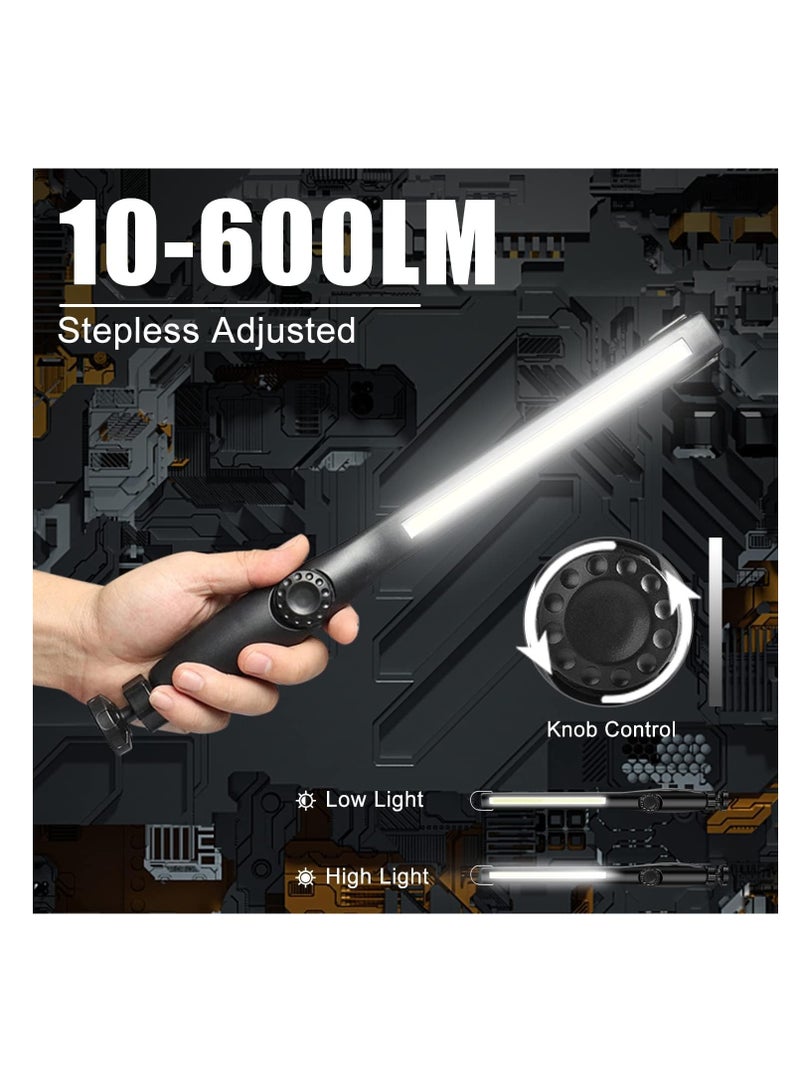 SYOSI LED Work Light 2PCS- 2200mAh Rechargeable, 600LM Dimmable COB Work Light - Portable Worklight with Magnetic Base and Hook - Ideal for Car Repair, Garage, Emergency, and Outdoor Camping  - Image 3
