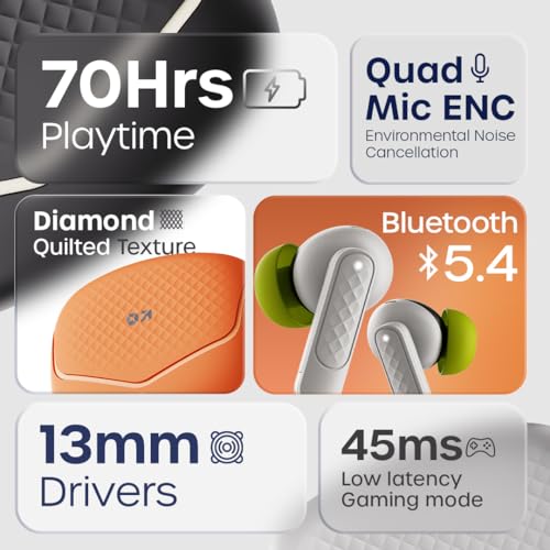 GOBOULT Z40 V2.0 with 70H Playtime, Quad Mic ENC, 45ms Low Latency, 13mm Bass, Legacy Continues, IPX5, Bluetooth 5.4, TWS Truly Wireless in Ear Earbuds (Arctic Blue) (Solar Orange) - Image 2