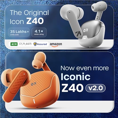 GOBOULT Z40 V2.0 with 70H Playtime, Quad Mic ENC, 45ms Low Latency, 13mm Bass, Legacy Continues, IPX5, Bluetooth 5.4, TWS Truly Wireless in Ear Earbuds (Arctic Blue) (Solar Orange) - Image 3