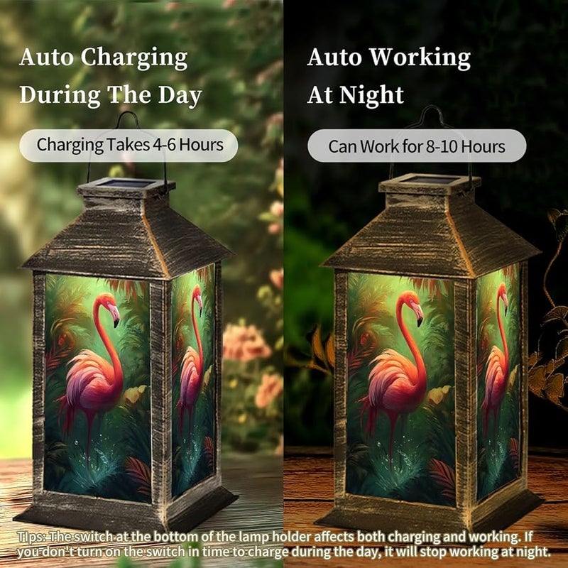 فانوس شمسي وردي فلامنغو استوائي معلق مقاوم للماء للإضاءة الخارجية 13.5 بوصة H - Image 5