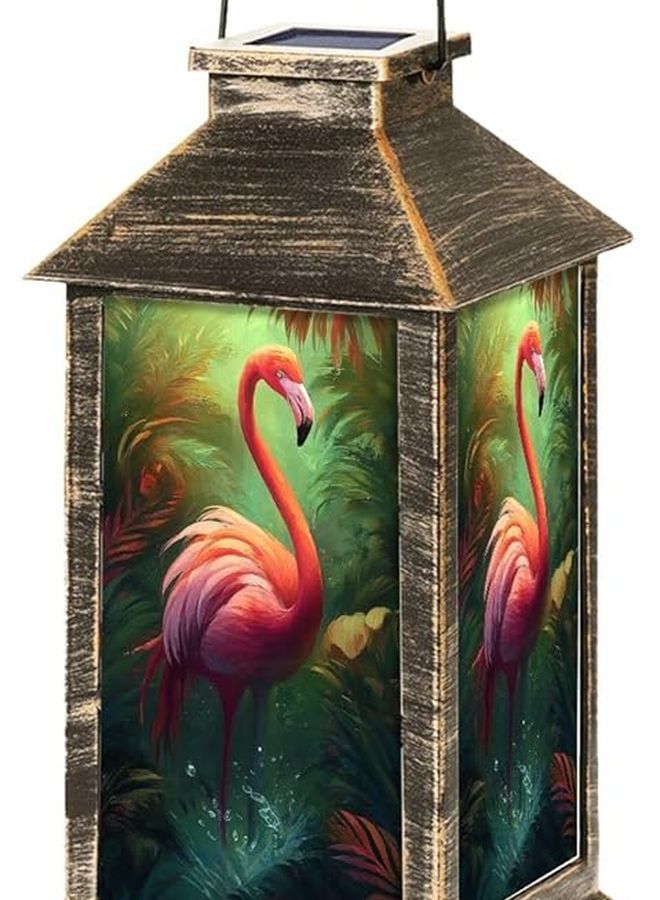 فانوس شمسي وردي فلامنغو استوائي معلق مقاوم للماء للإضاءة الخارجية 13.5 بوصة H - Image 1