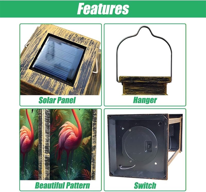 فانوس شمسي وردي فلامنغو استوائي معلق مقاوم للماء للإضاءة الخارجية 13.5 بوصة H - Image 4