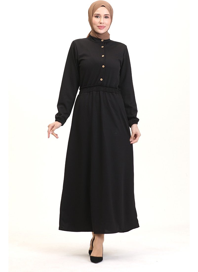 Sefa Merve - Judge Collar Half Buttoned Dress 0522-02 Black - Image 1