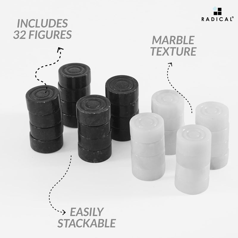 Radicaln Handmade Marble Checker Figures 1.25” Black & White - Classic Game Pieces for Checkers and Chess - Image 5