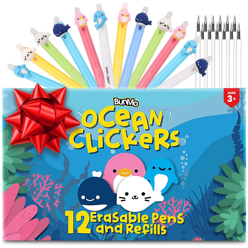 BUNMO Erasable Gel Pens 12 Pack w/Refills Included - Tween Stocking Stuffers Girls - Christmas Gifts for Girls - School Supplies - Erasable Pens for Smooth Writing & Drawing - Ocean Animals - Image 1