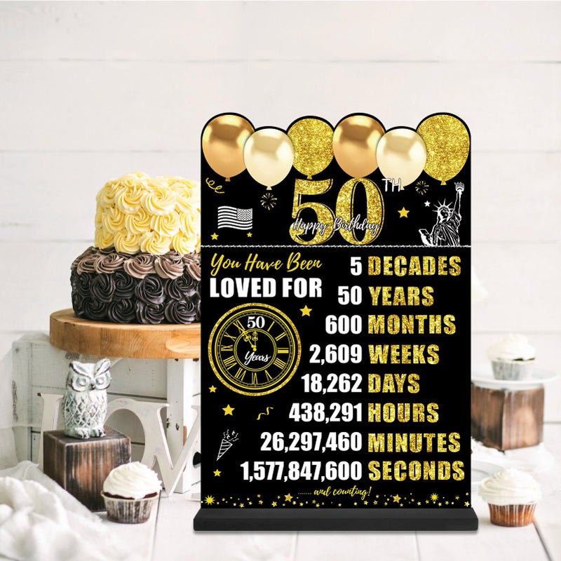 Guiruiy Black Gold 50th Birthday Decorations for Men Women, Two-Sided Vintage 50 Back in 1976 Theme Poster Wooden Table Sign with Stand, Fifty Years Old Bday Centerpieces Display Holder for Table Decor - Image 5