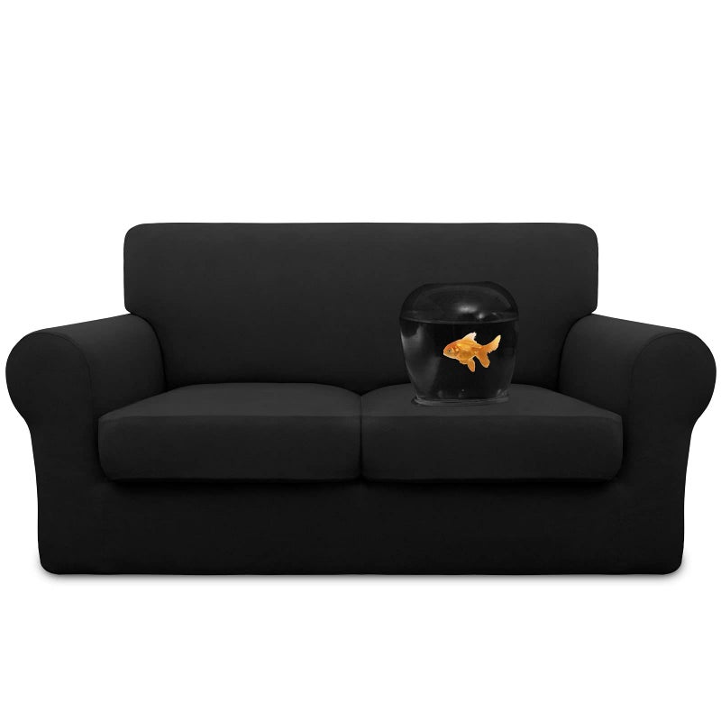 غطاء أريكة مزدوج مقاوم للماء 100 من EasyGoing 3 قطع لكرسي الحب مرن ناعم لغطاء الأريكة للكلاب غطاء أريكة لوسادتين منفصلتين واقي للأثاث ضد التسرب للأطفال والحيوانات الأليفة باللون الأسود