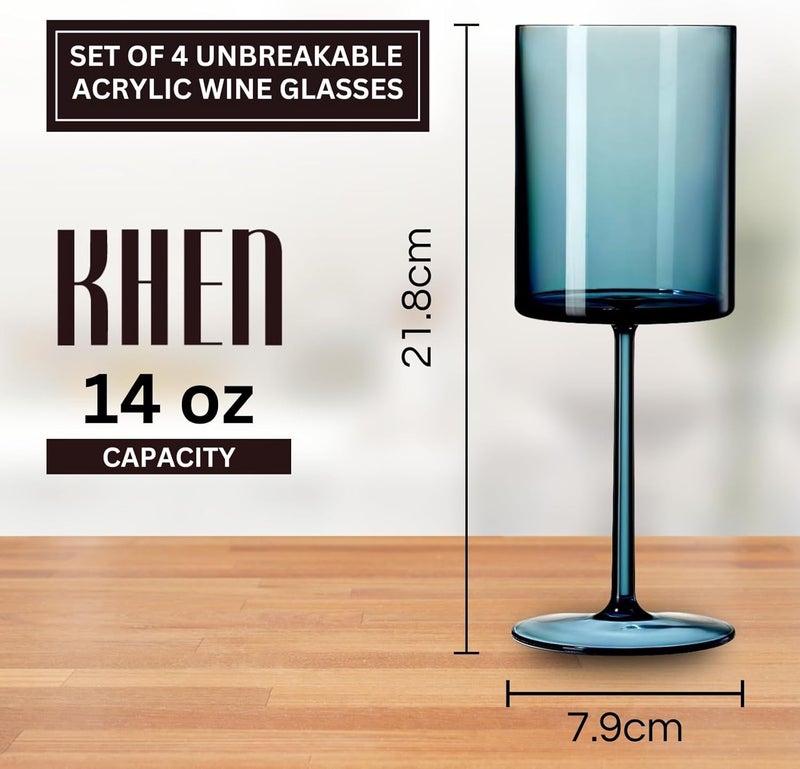 Khen Unbreakable Stemmed Square Tritan Acrylic Floating Wine Glasses European Style | Set of 4 | 100% US Drinkware, 18 oz Dishwasher Safe Muted Color Shatterproof BPA-free plastic, All Purpose Glassware - Image 2