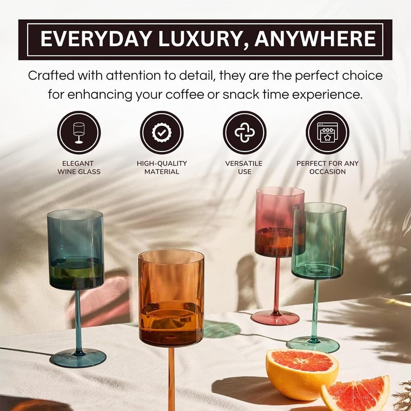 Khen Unbreakable Stemmed Square Tritan Acrylic Floating Wine Glasses European Style | Set of 4 | 100% US Drinkware, 18 oz Dishwasher Safe Muted Color Shatterproof BPA-free plastic, All Purpose Glassware - Image 4
