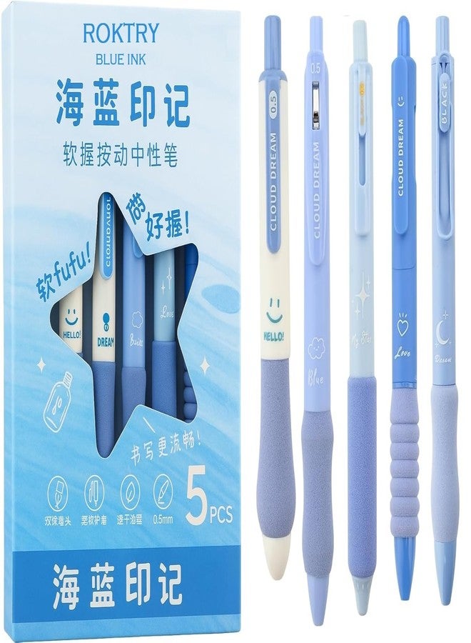 Roktry Beautiful blue ink Pen, 5pcs Erasable Ball,Erasable for Office School Stationery Students School, College & Office Writing (Star Pen,5 Pics) - Image 1