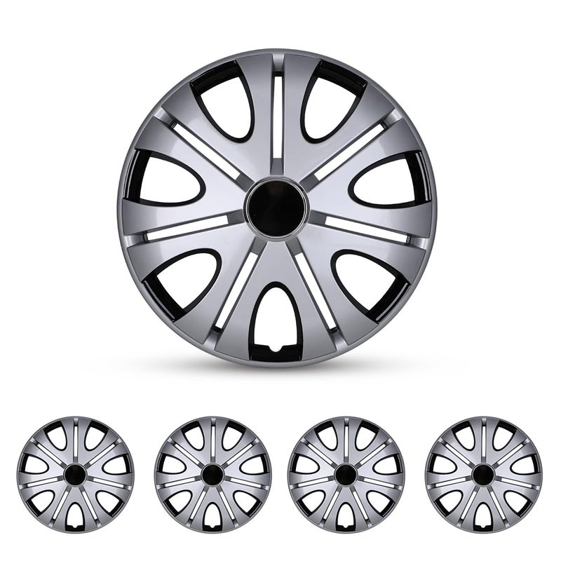 I1MOTOR Hubcaps 14 Wheel Rim Cover Universal R14 Hub Caps Snap On Car Pickup Truck SUV Wheel Covers ABS Material Set of 4 14Inch Silver Black Lacquer