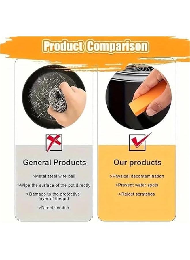 Stainless Steel Scratch Limescale Eraser,Magical Eraser Stainless Steel Stain Limescale Remover, Rubber Rust Cleaning Eraser for Knives & Pans Kitchen, Bathroom, Household (Orange)
