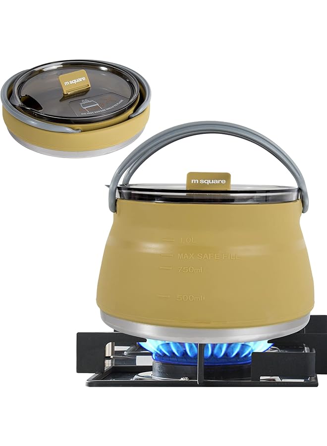 PROMASS Collapsible Food Grade Silicone Camping Tea Kettle, Foldable Compact Water Boiler for Travel, Road Trip, Outdoor&Hiking, Portable Coffee Maker Teapot, Kitchen Cookware 1Liter (Olive Green, 1000ml) - Image 1